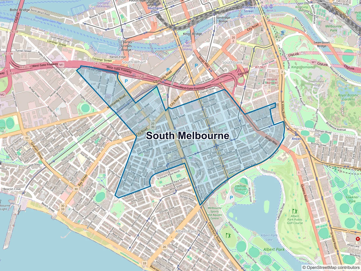 Map of South Melbourne, VIC, Australia