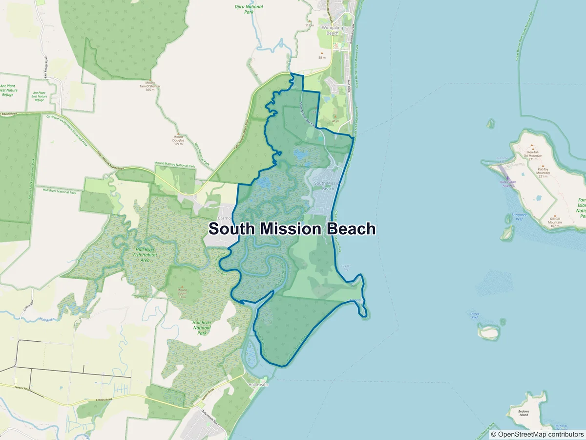 Map of South Mission Beach, QLD, Australia