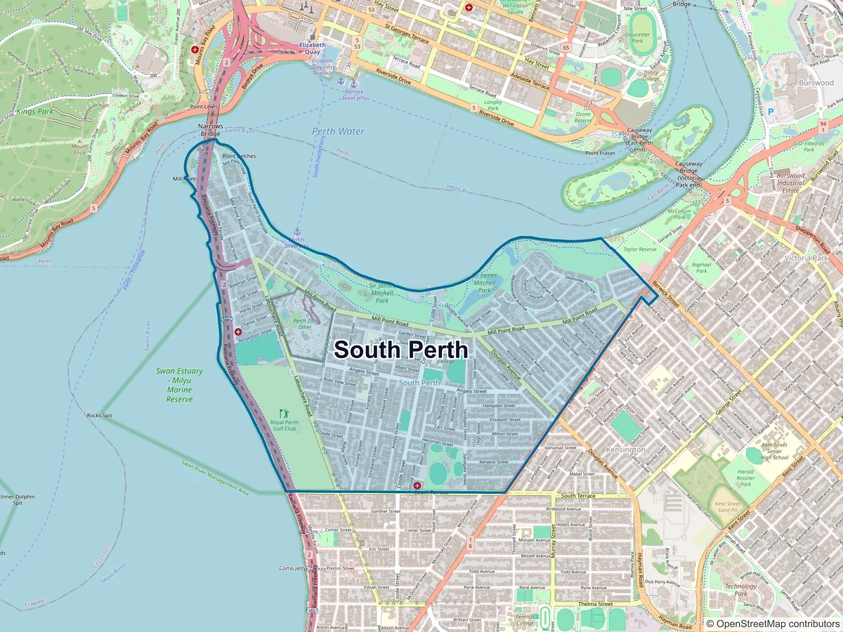 Map of South Perth, WA, Australia