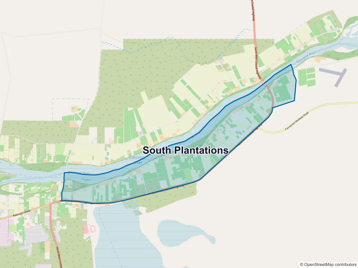 Map of South Plantations, WA, Australia