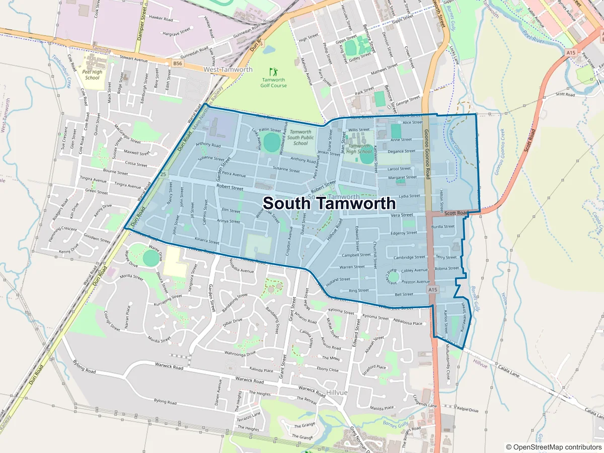 Map of South Tamworth, NSW, Australia