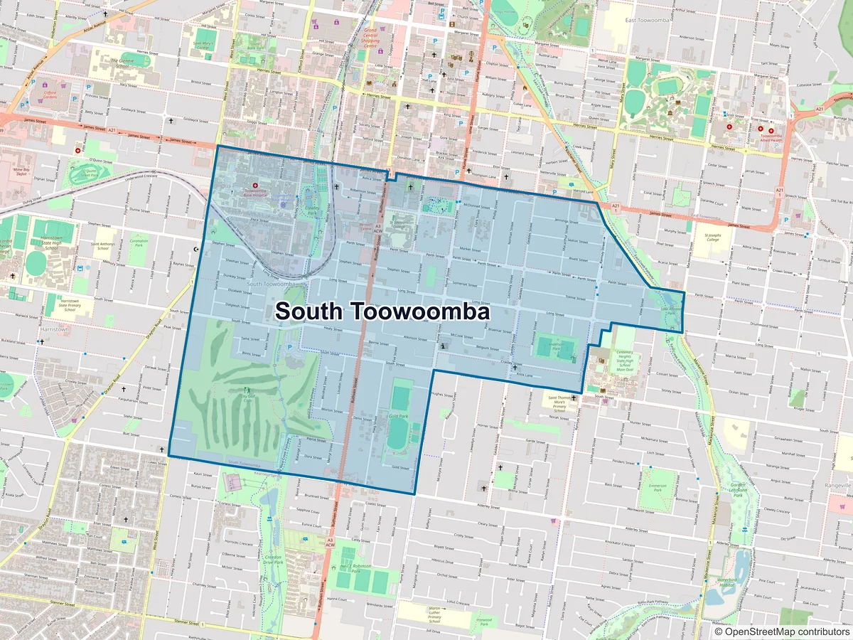 Map of South Toowoomba, QLD, Australia