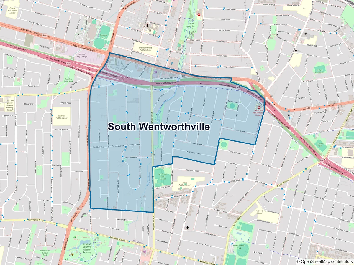 Map of South Wentworthville, NSW, Australia