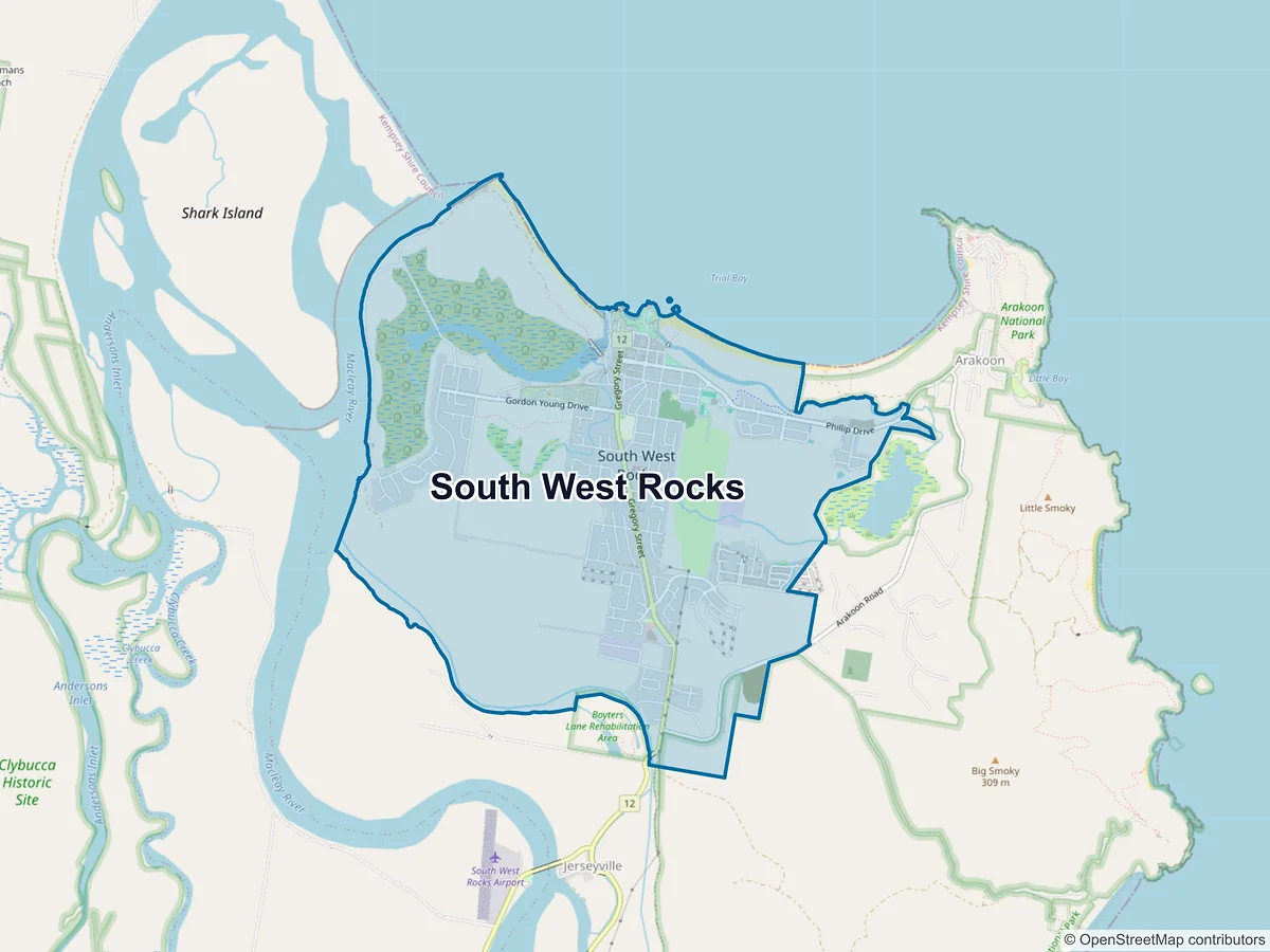 Map of South West Rocks, NSW, Australia