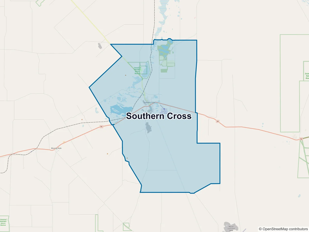Map of Southern Cross, WA, Australia