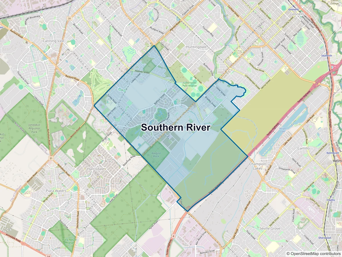 Map of Southern River, WA, Australia