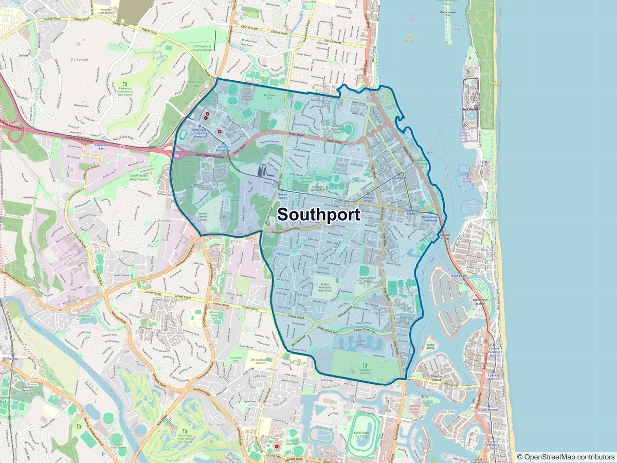 Map of Southport, QLD, Australia