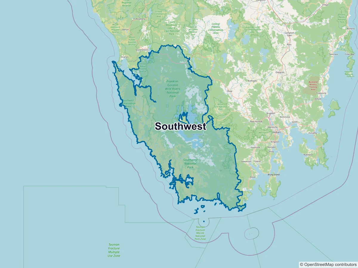 Map of Southwest, TAS, Australia