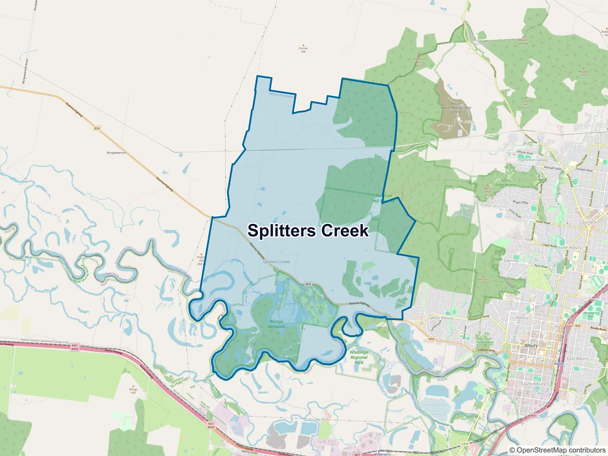 Map of Splitters Creek, NSW, Australia