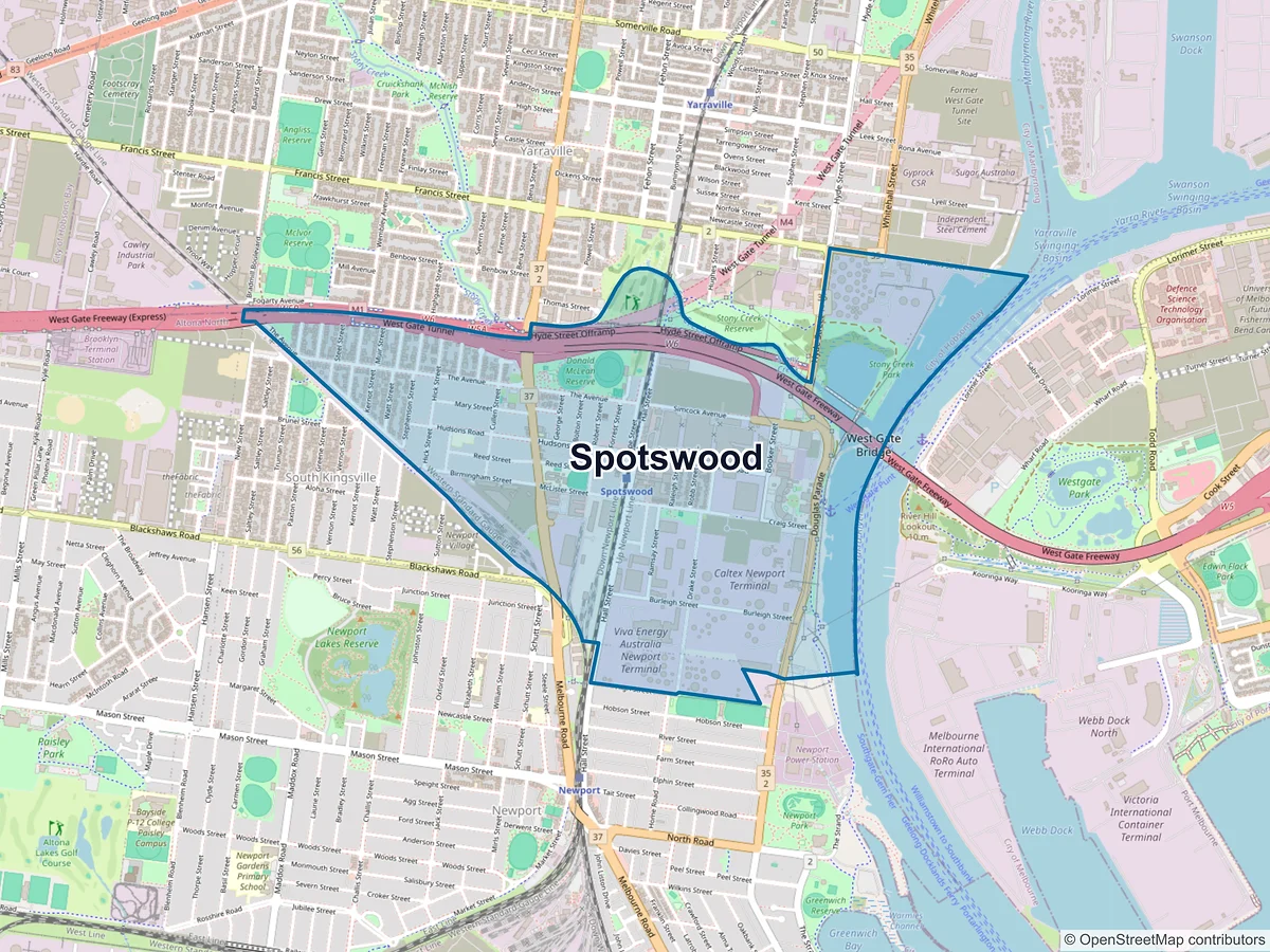 Map of Spotswood, VIC, Australia