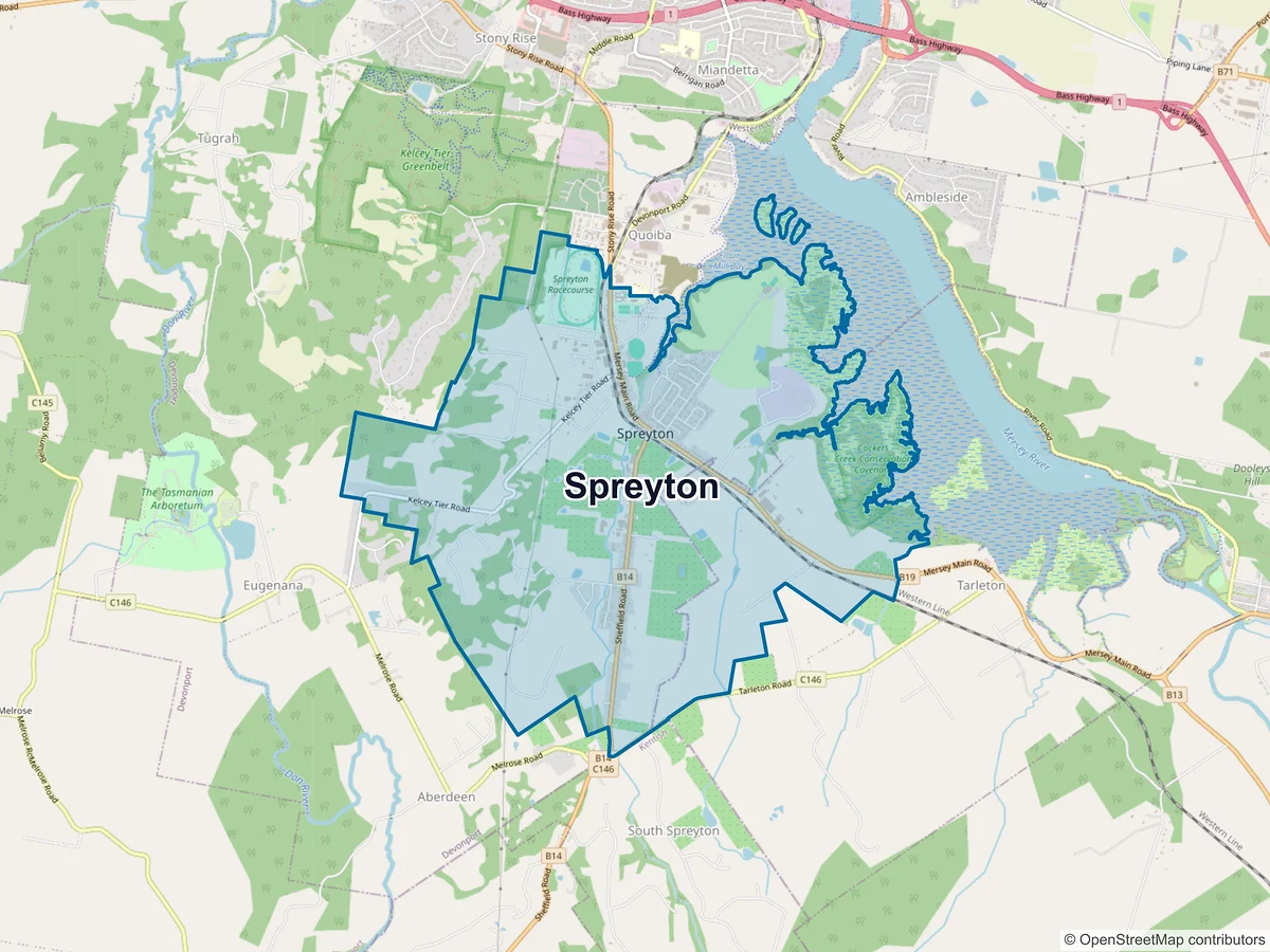 Map of Spreyton, TAS, Australia