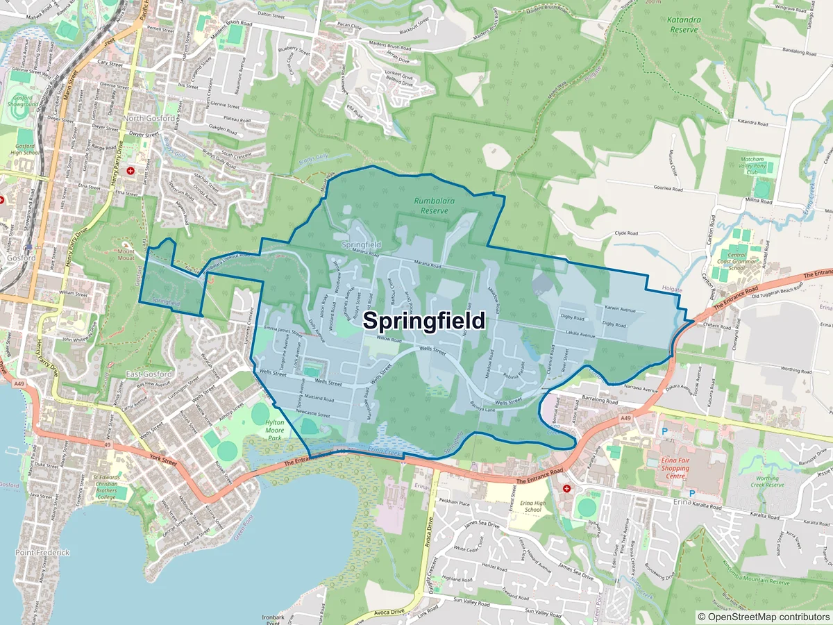 Map of Springfield, NSW, Australia