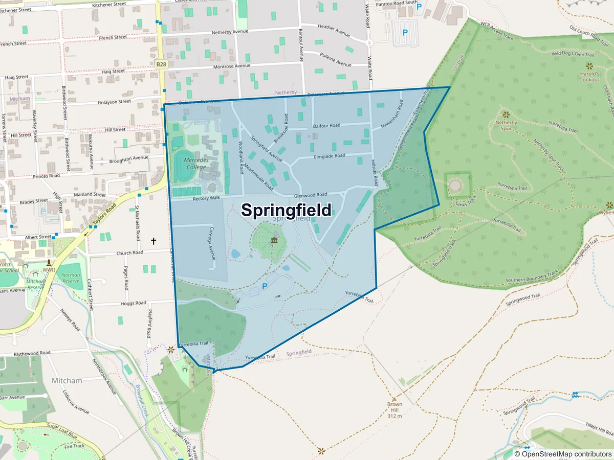 Map of Springfield, SA, Australia