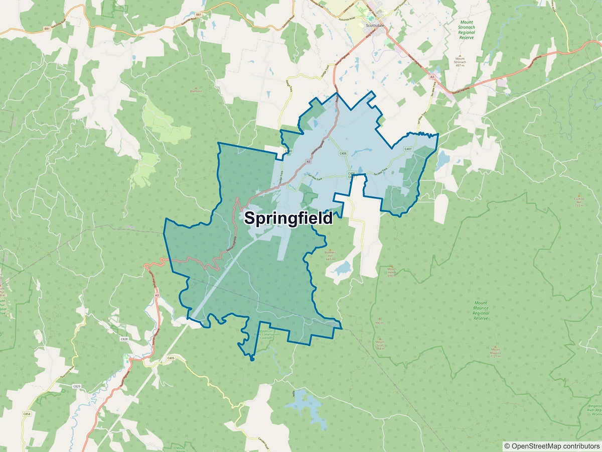 Map of Springfield, TAS, Australia
