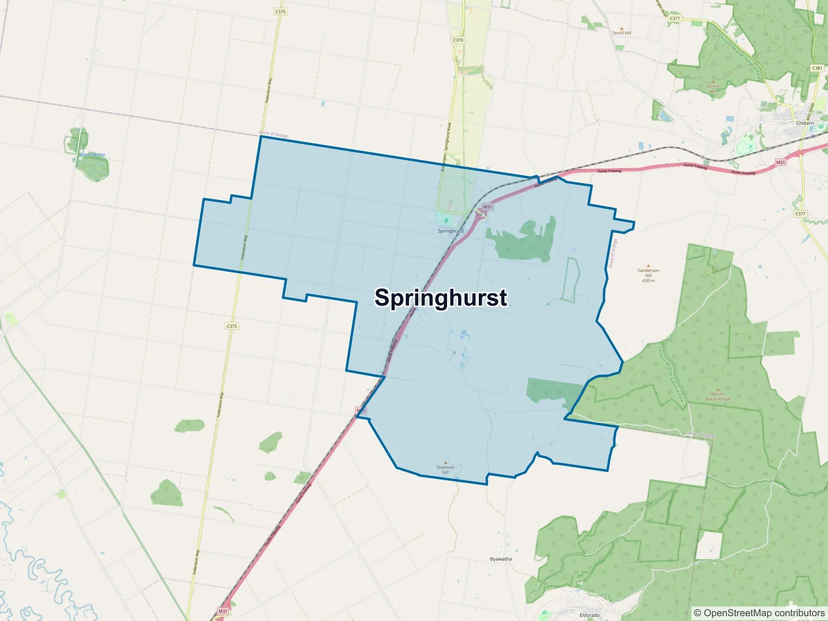 Map of Springhurst, VIC, Australia