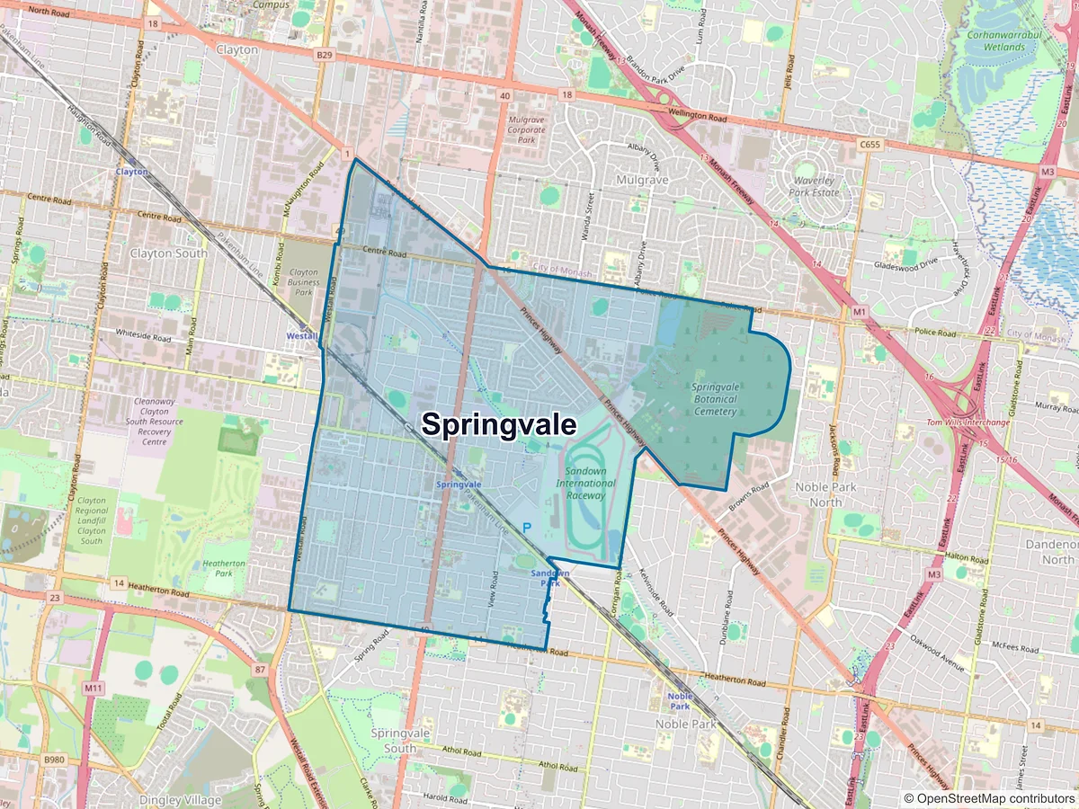 Map of Springvale, VIC, Australia