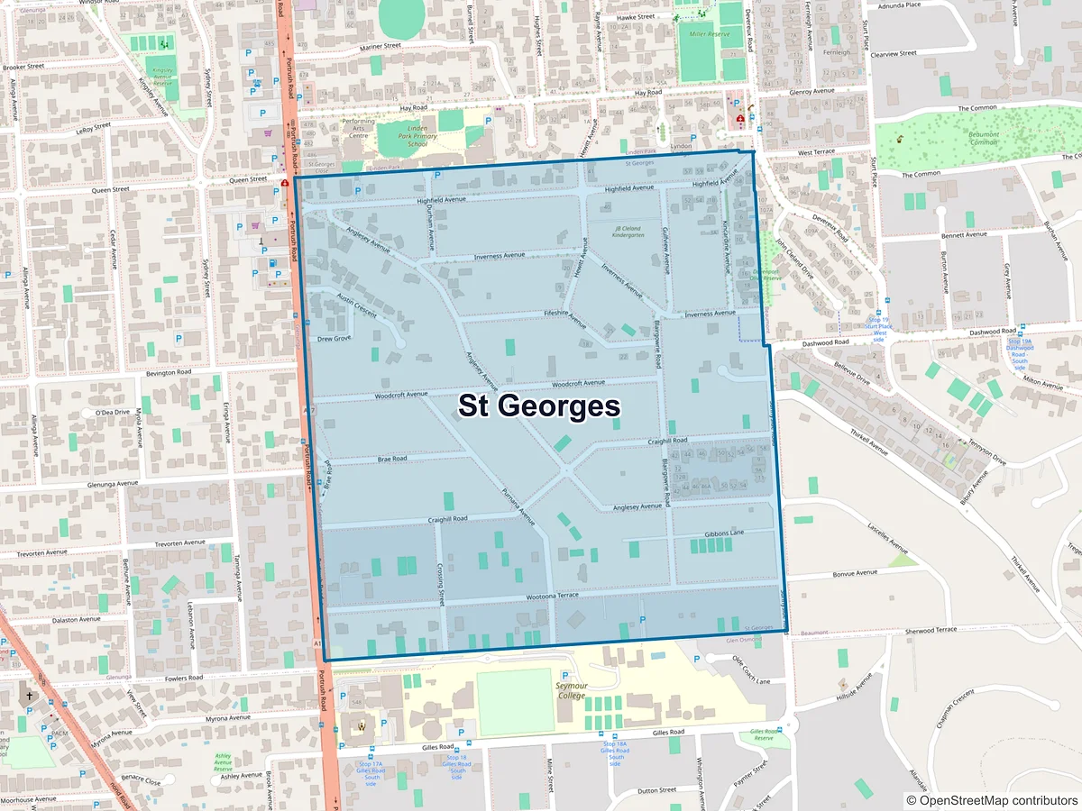 Map of St Georges, SA, Australia