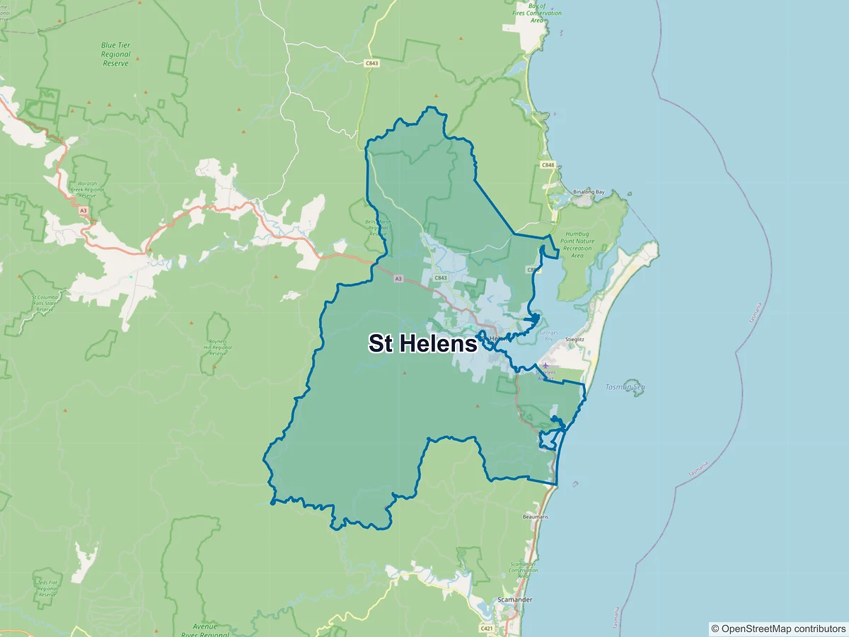 Map of St Helens, TAS, Australia
