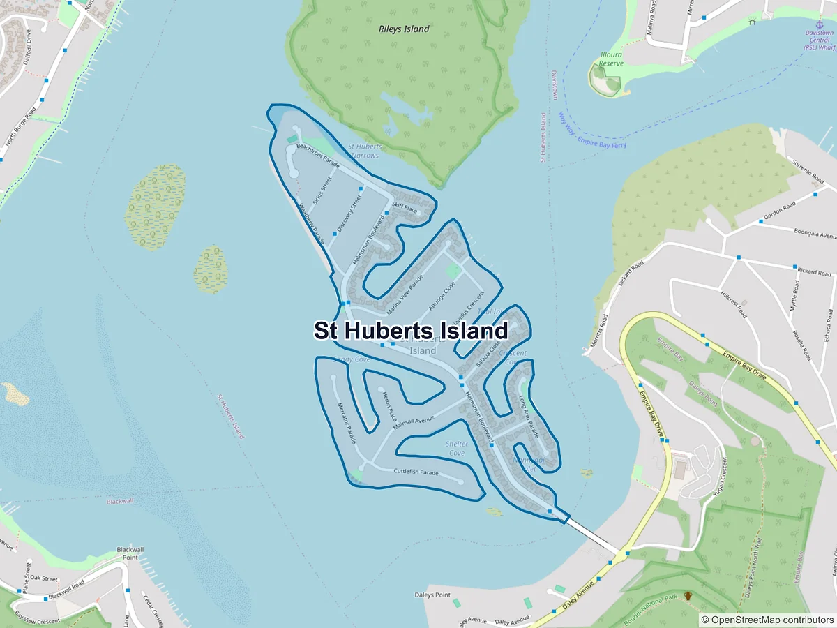 Map of St Huberts Island, NSW, Australia