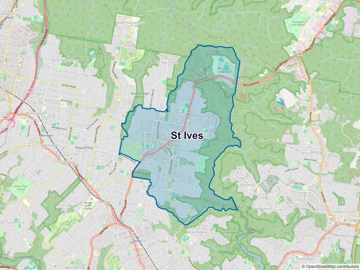 Map of St Ives, NSW, Australia
