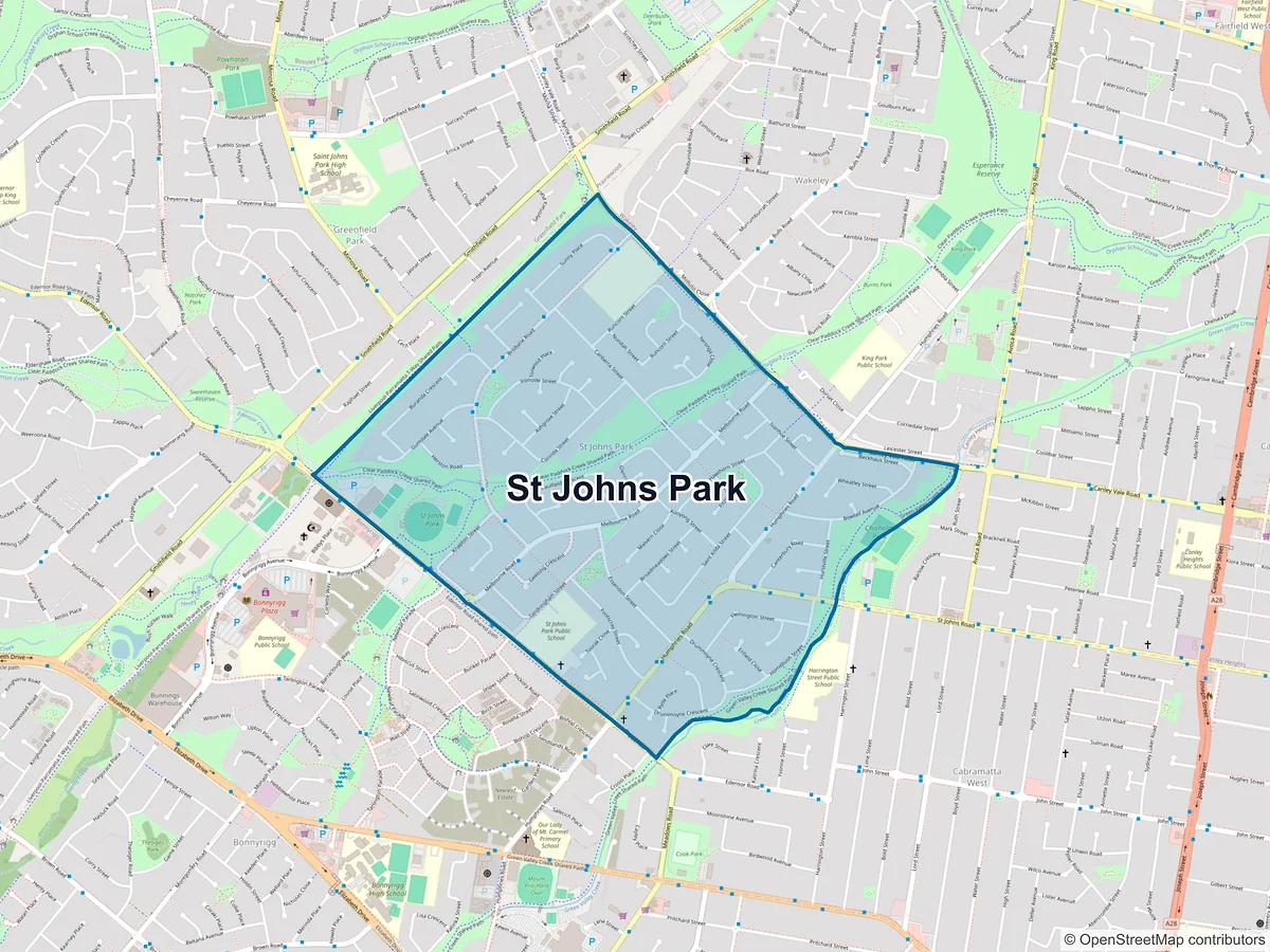 Map of St Johns Park, NSW, Australia