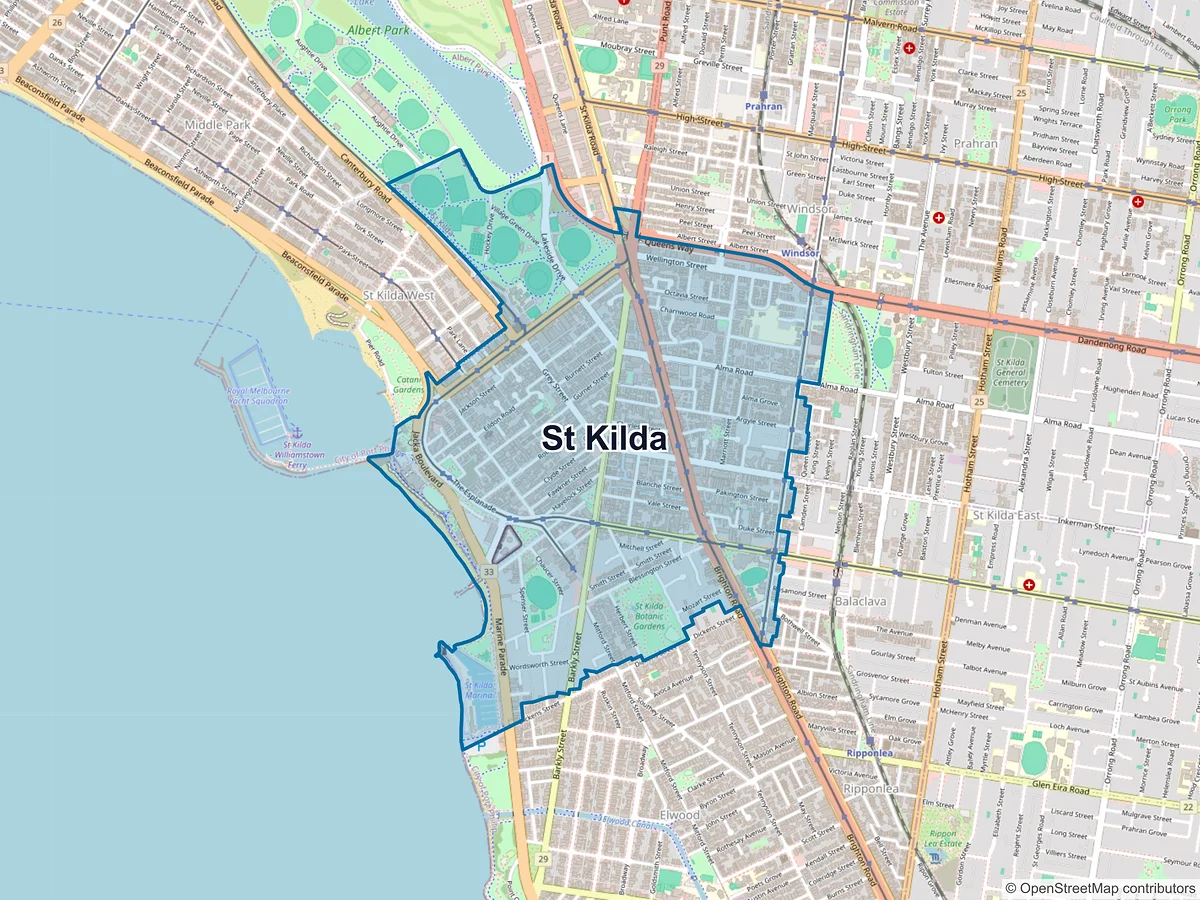 Map of St Kilda, VIC, Australia
