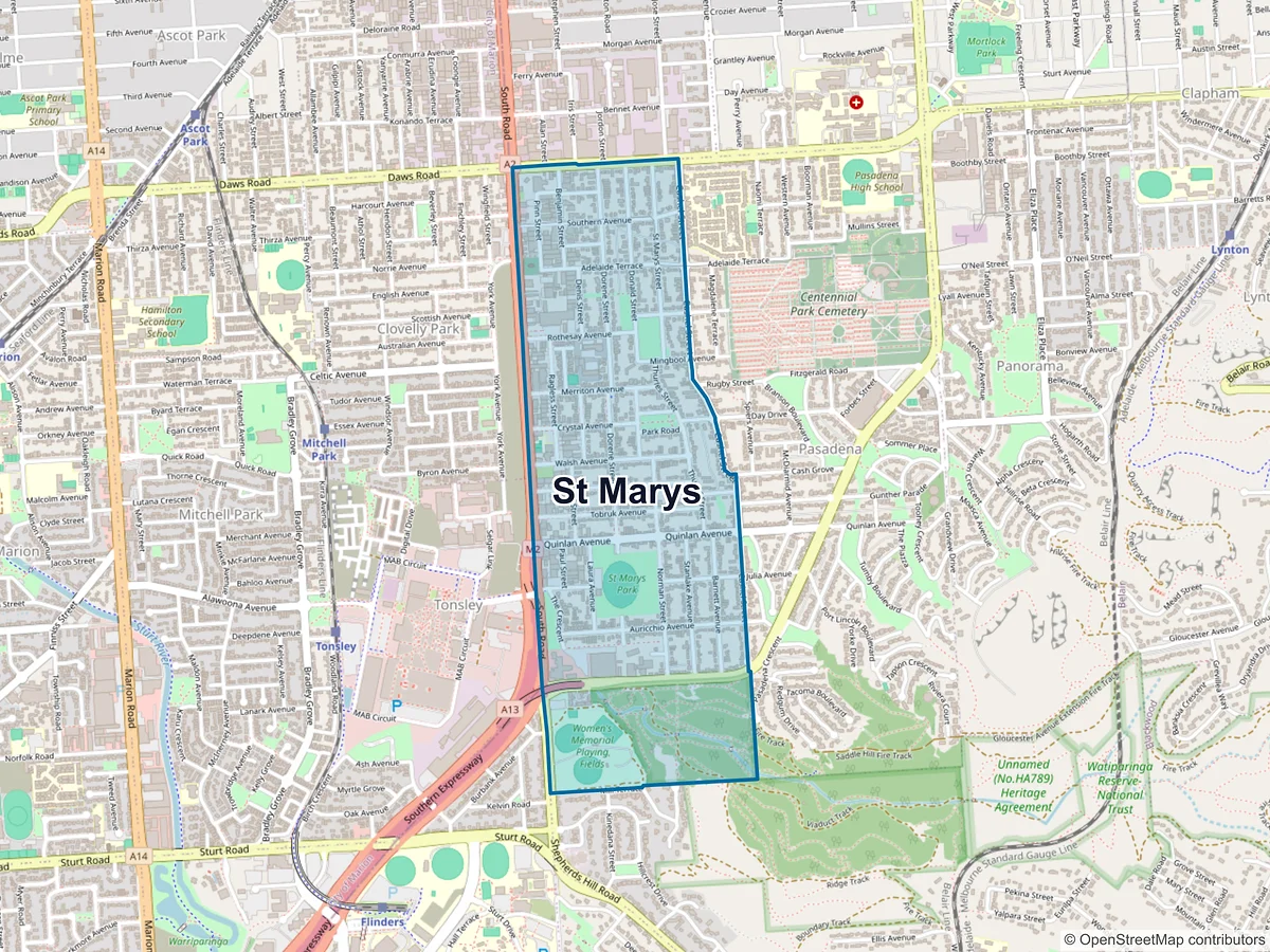Map of St Marys, SA, Australia