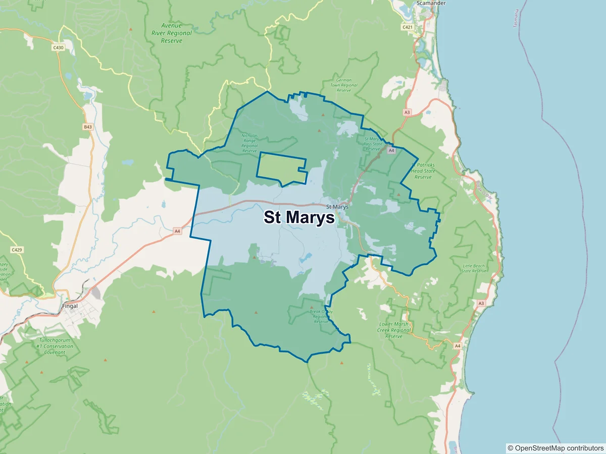 Map of St Marys, TAS, Australia