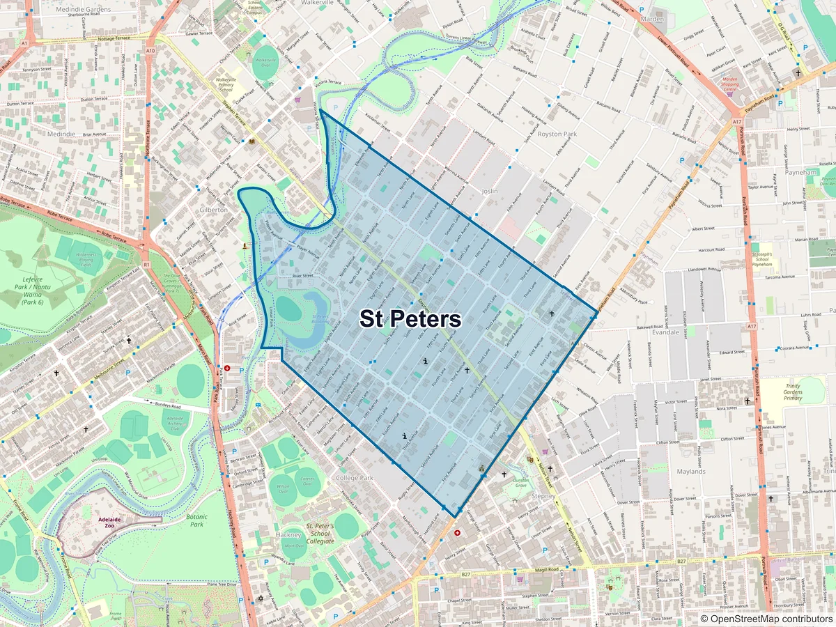Map of St Peters, SA, Australia