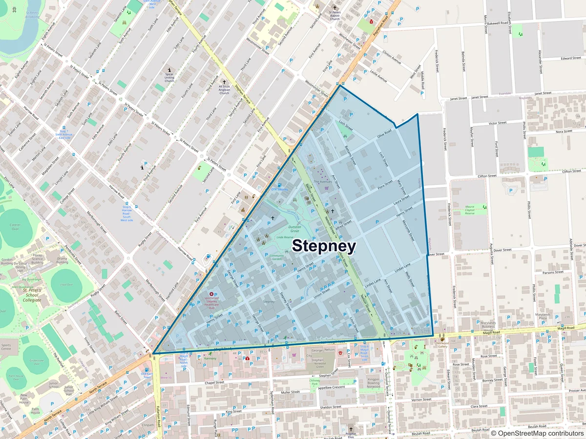 Map of Stepney, SA, Australia
