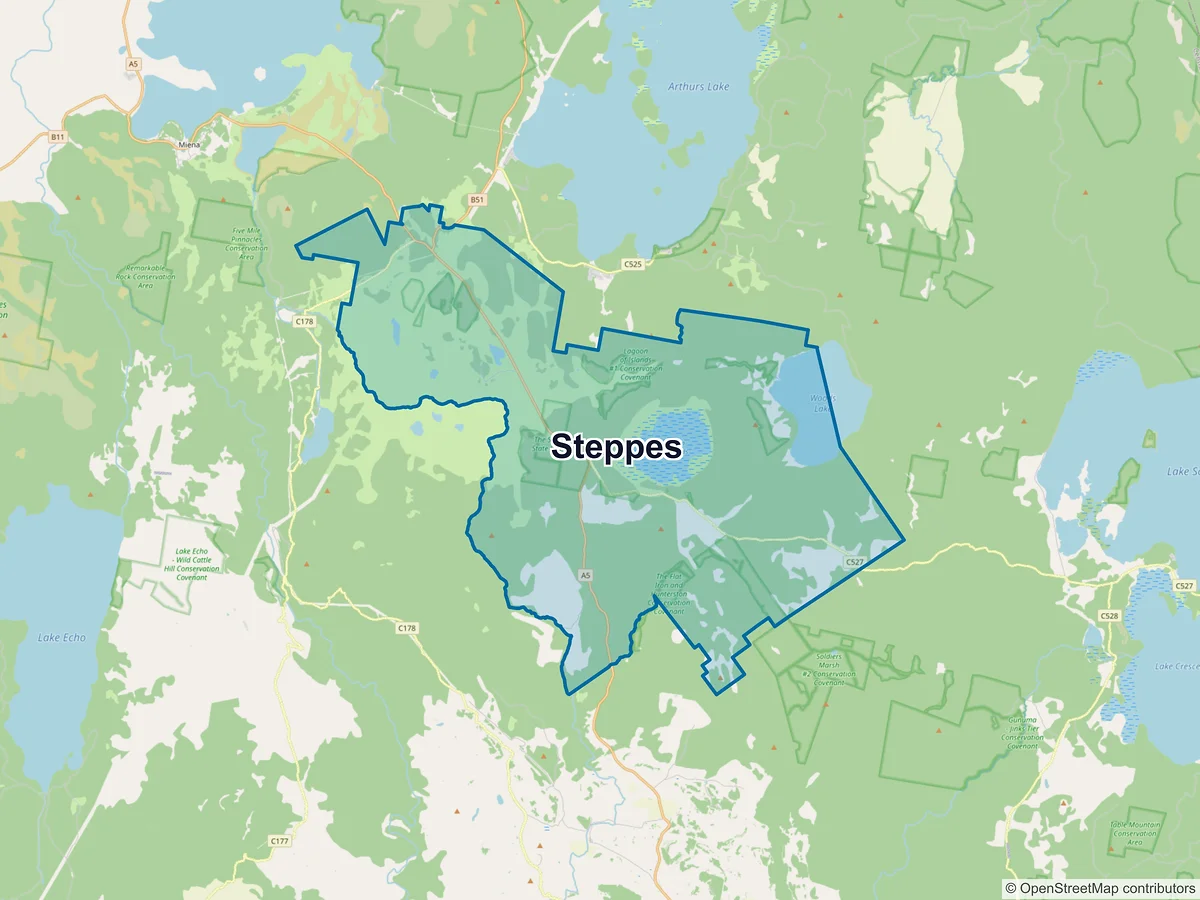 Map of Steppes, TAS, Australia