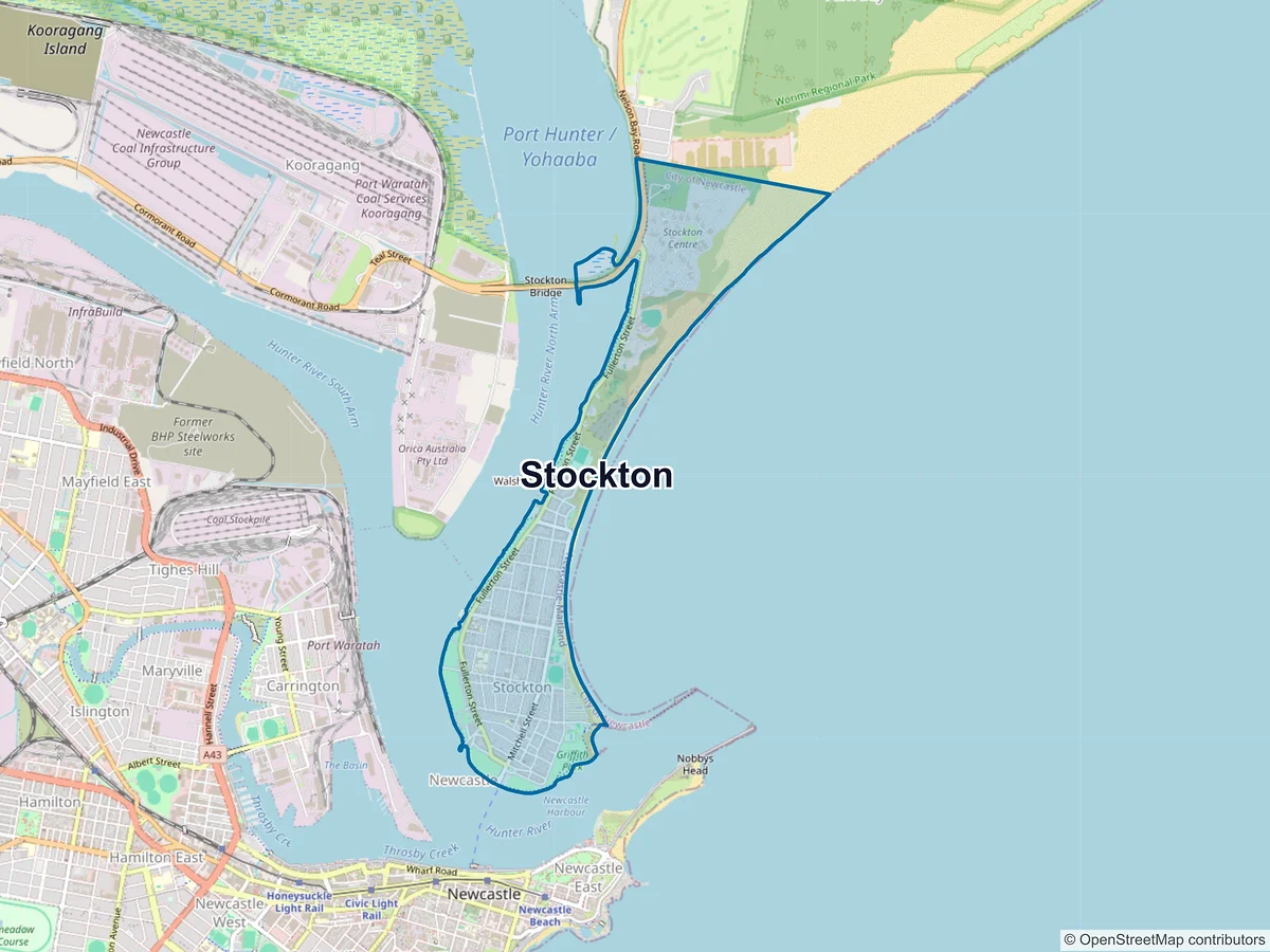 Map of Stockton, NSW, Australia