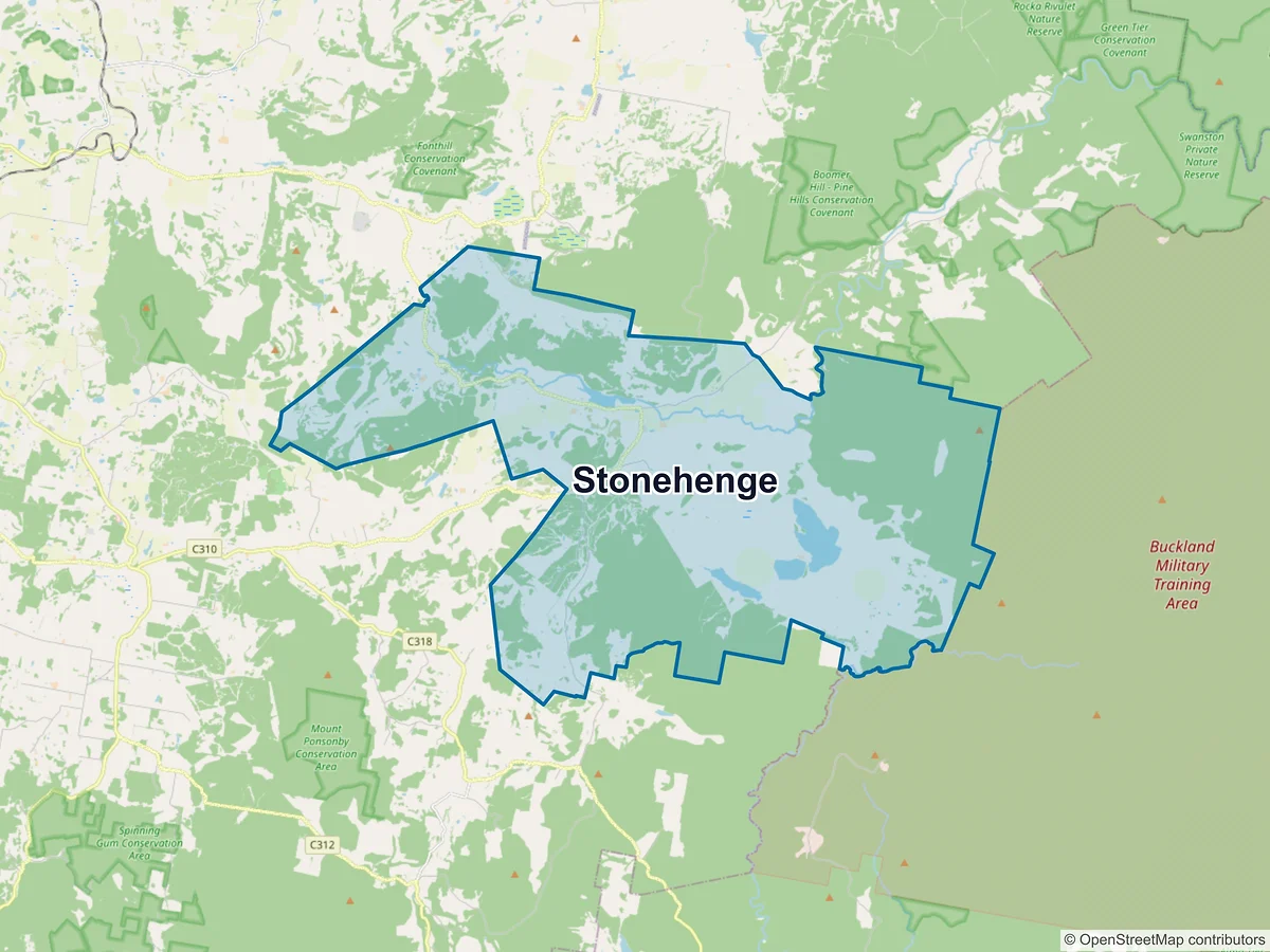 Map of Stonehenge, TAS, Australia