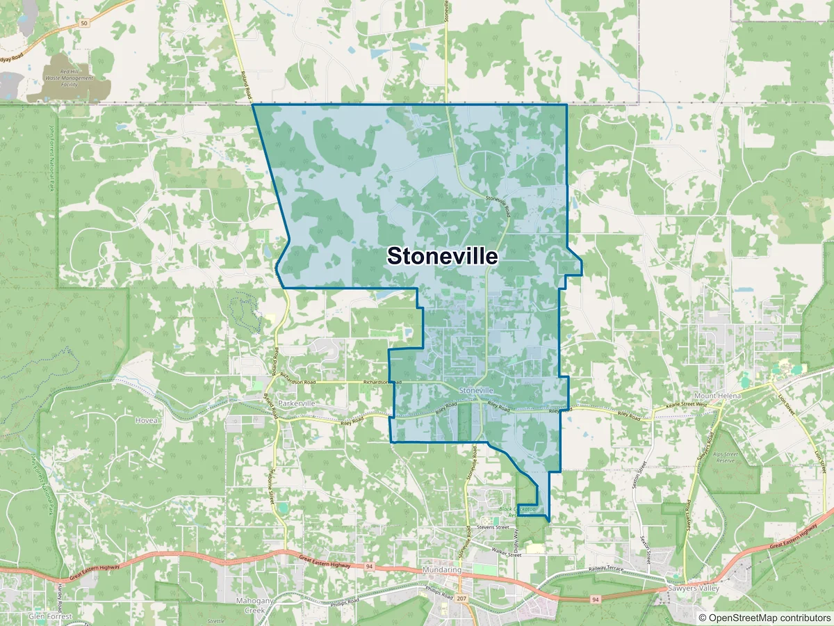 Map of Stoneville, WA, Australia