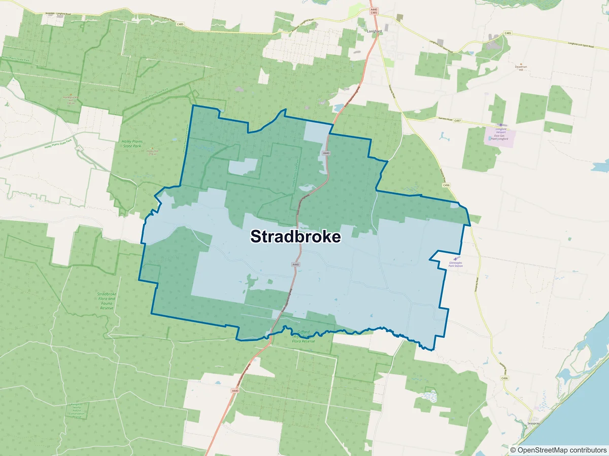 Map of Stradbroke, VIC, Australia