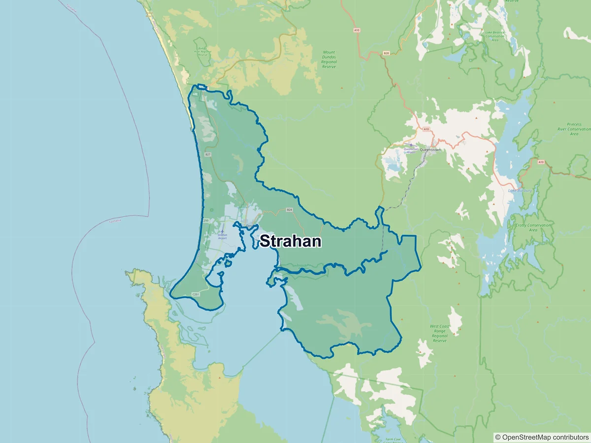 Map of Strahan, TAS, Australia