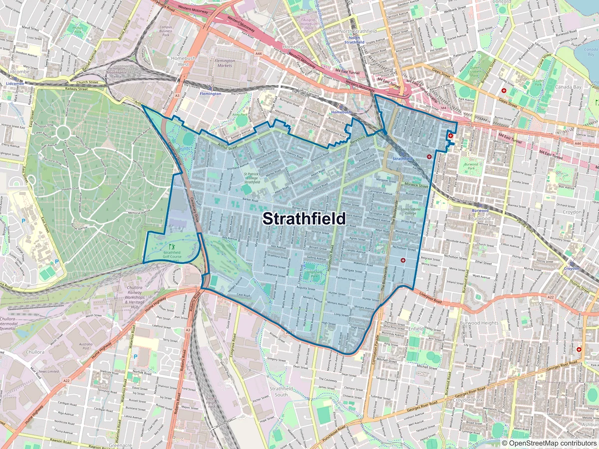 Map of Strathfield, NSW, Australia