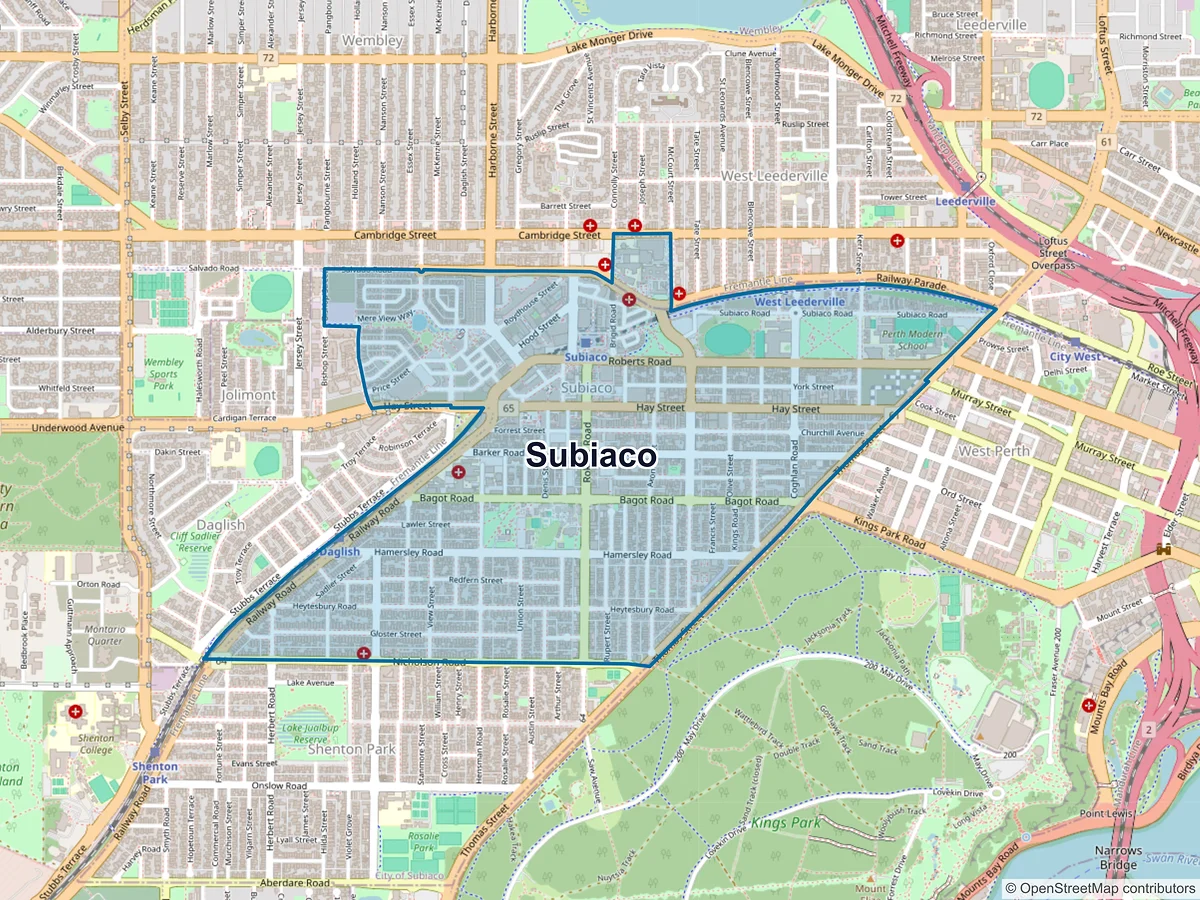 Map of Subiaco, WA, Australia