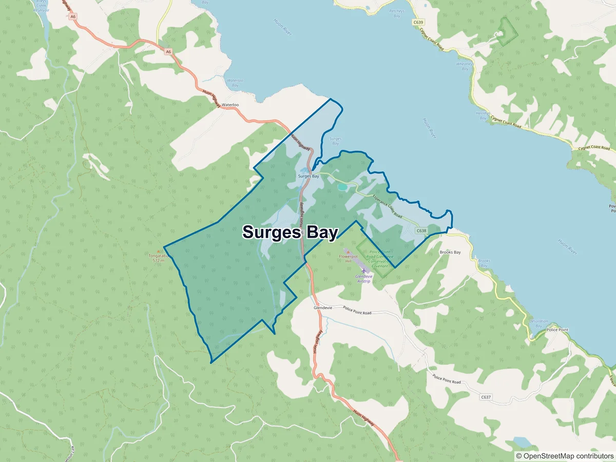 Map of Surges Bay, TAS, Australia