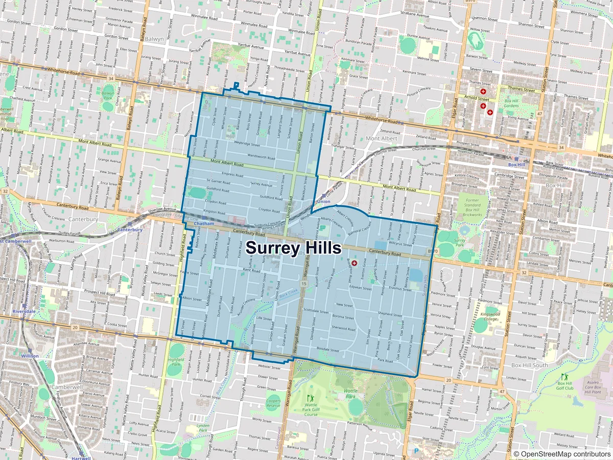 Map of Surrey Hills, VIC, Australia