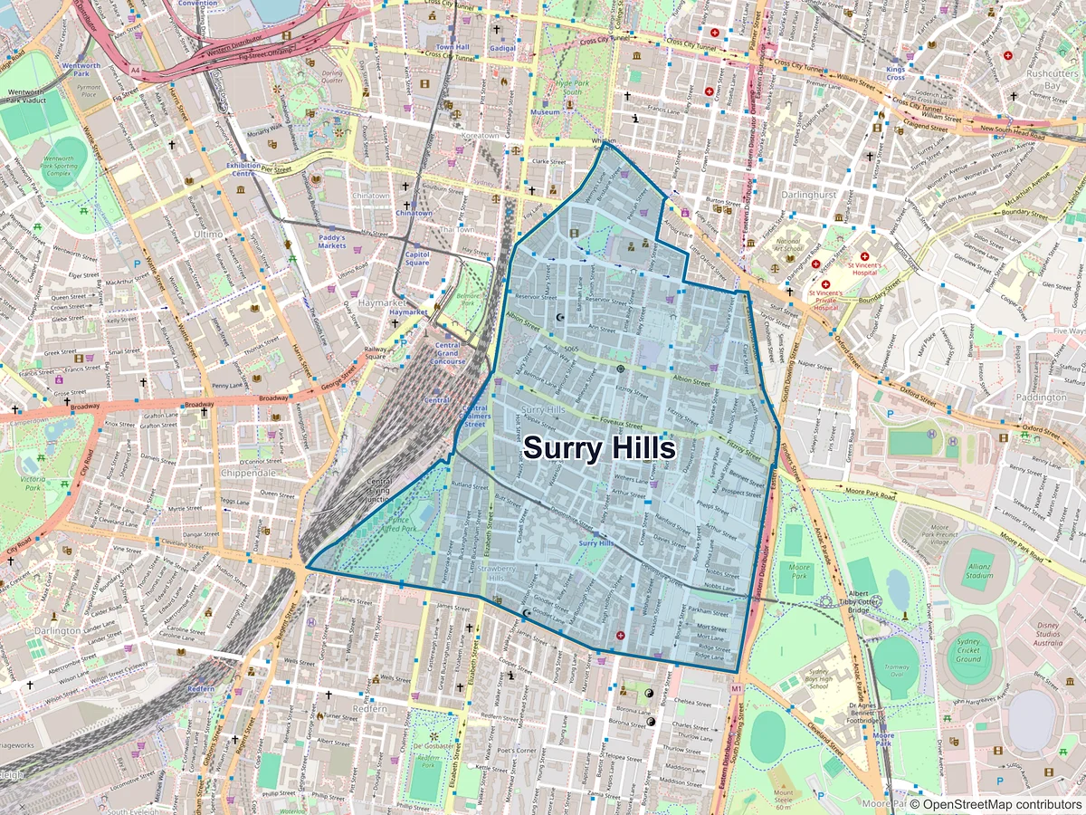 Map of Surry Hills, NSW, Australia