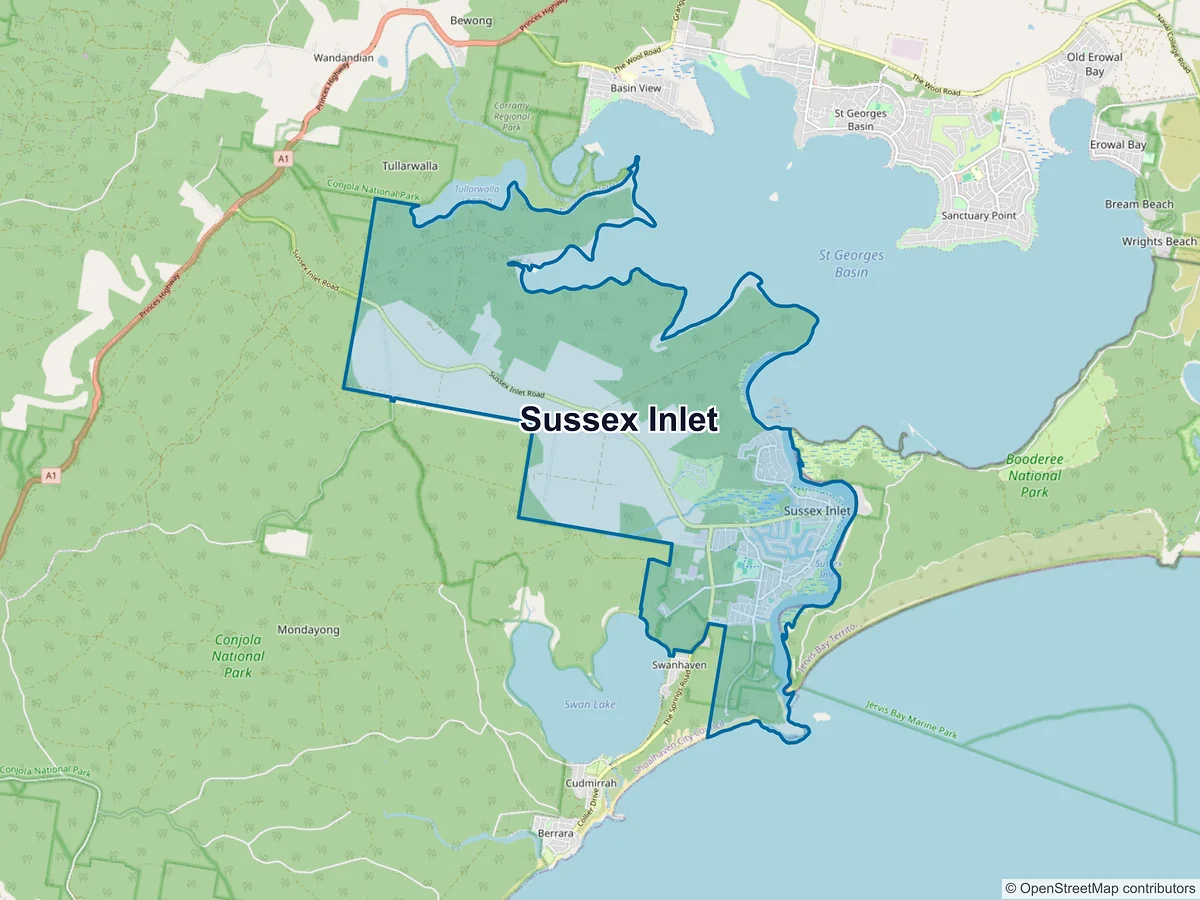 Map of Sussex Inlet, NSW, Australia