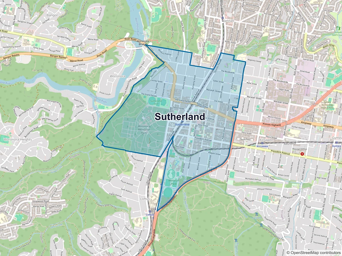 Map of Sutherland, NSW, Australia