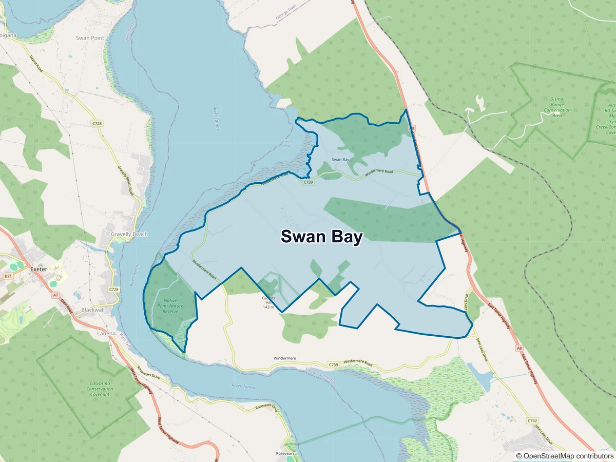 Map of Swan Bay, TAS, Australia