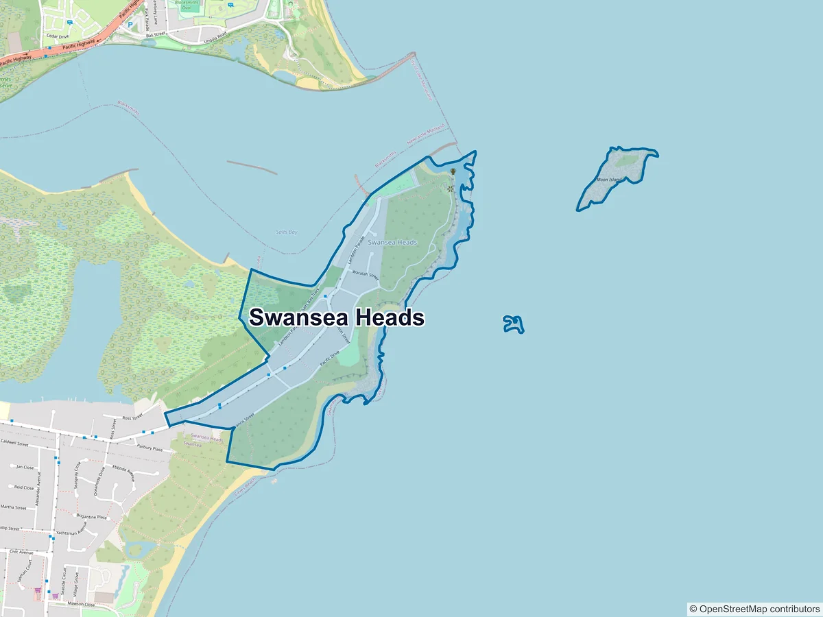 Map of Swansea Heads, NSW, Australia