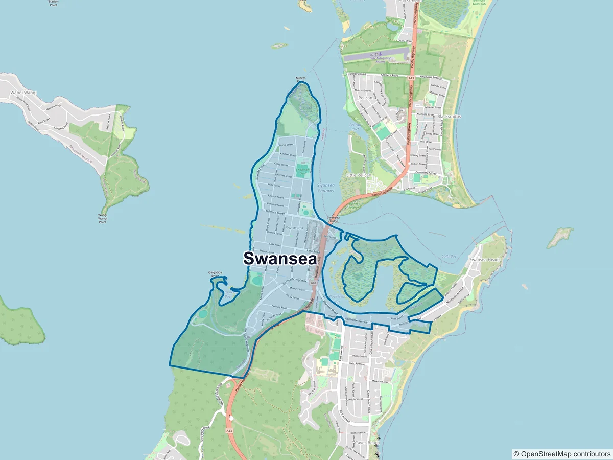 Map of Swansea, NSW, Australia