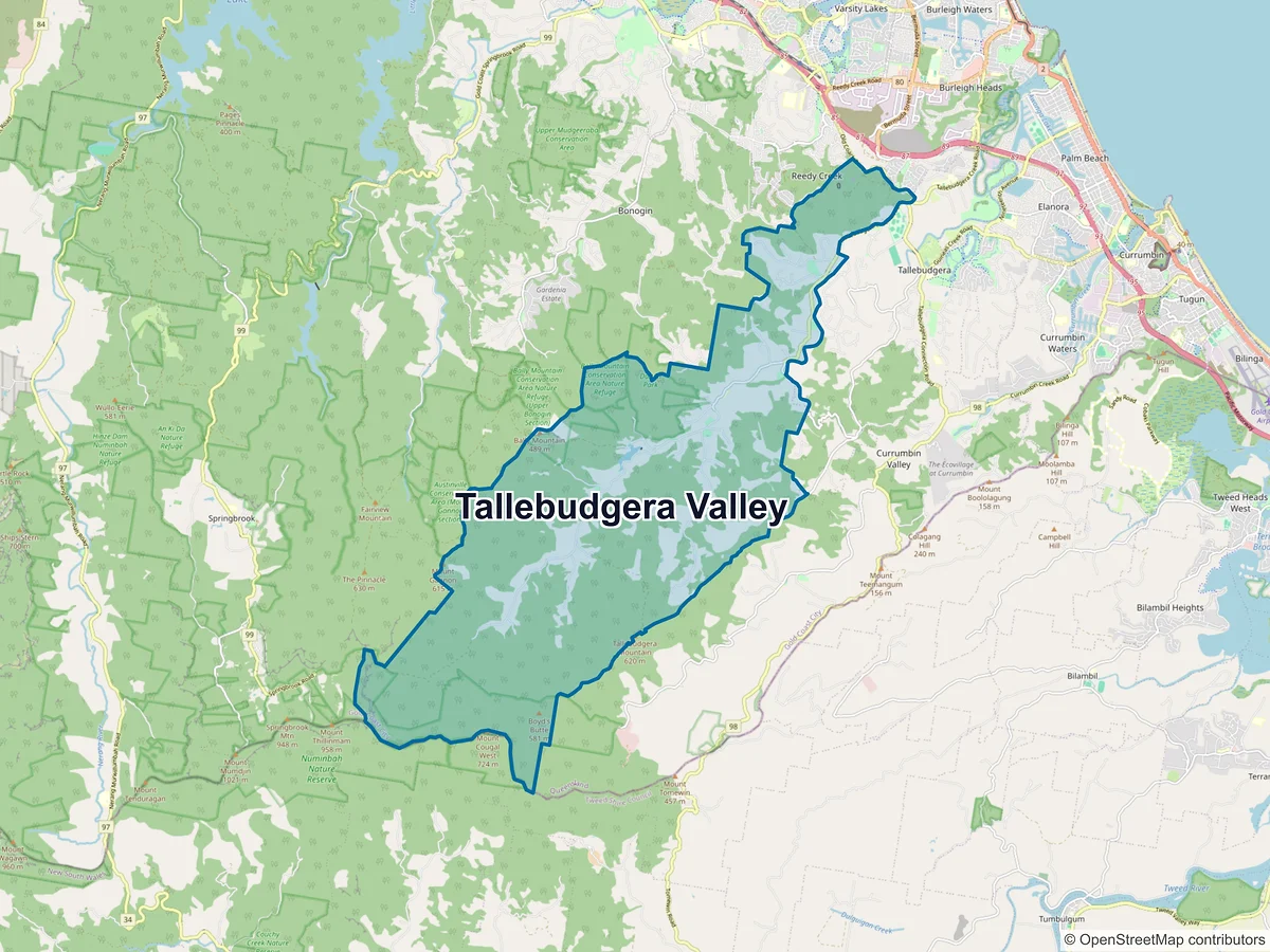 Map of Tallebudgera Valley, QLD, Australia
