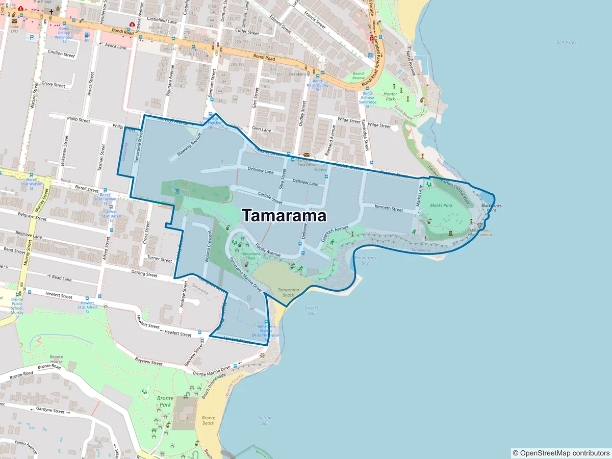 Map of Tamarama, NSW, Australia