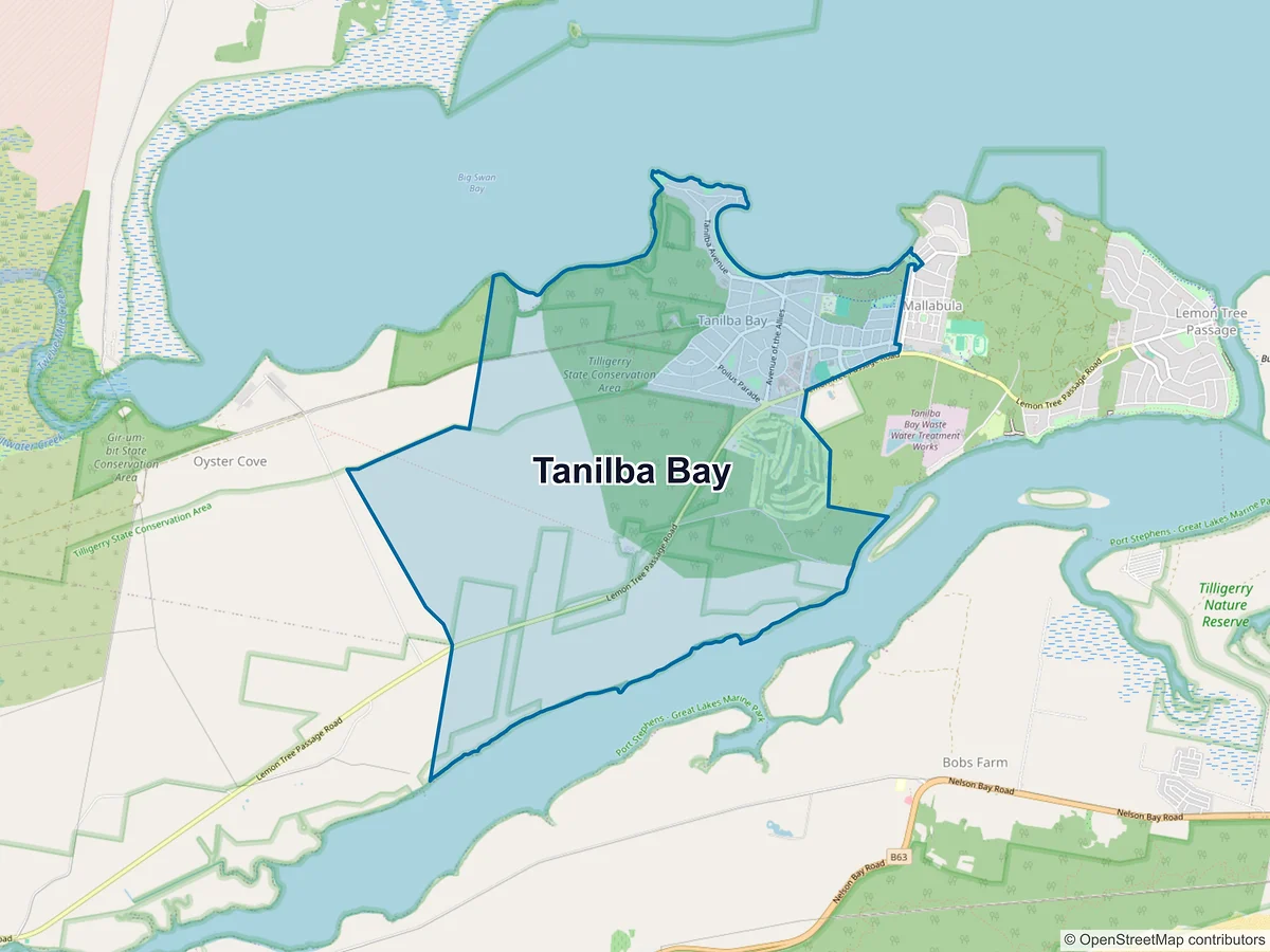Map of Tanilba Bay, NSW, Australia