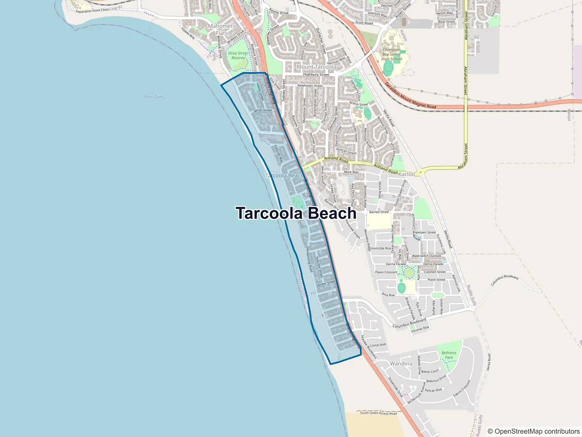 Map of Tarcoola Beach, WA, Australia